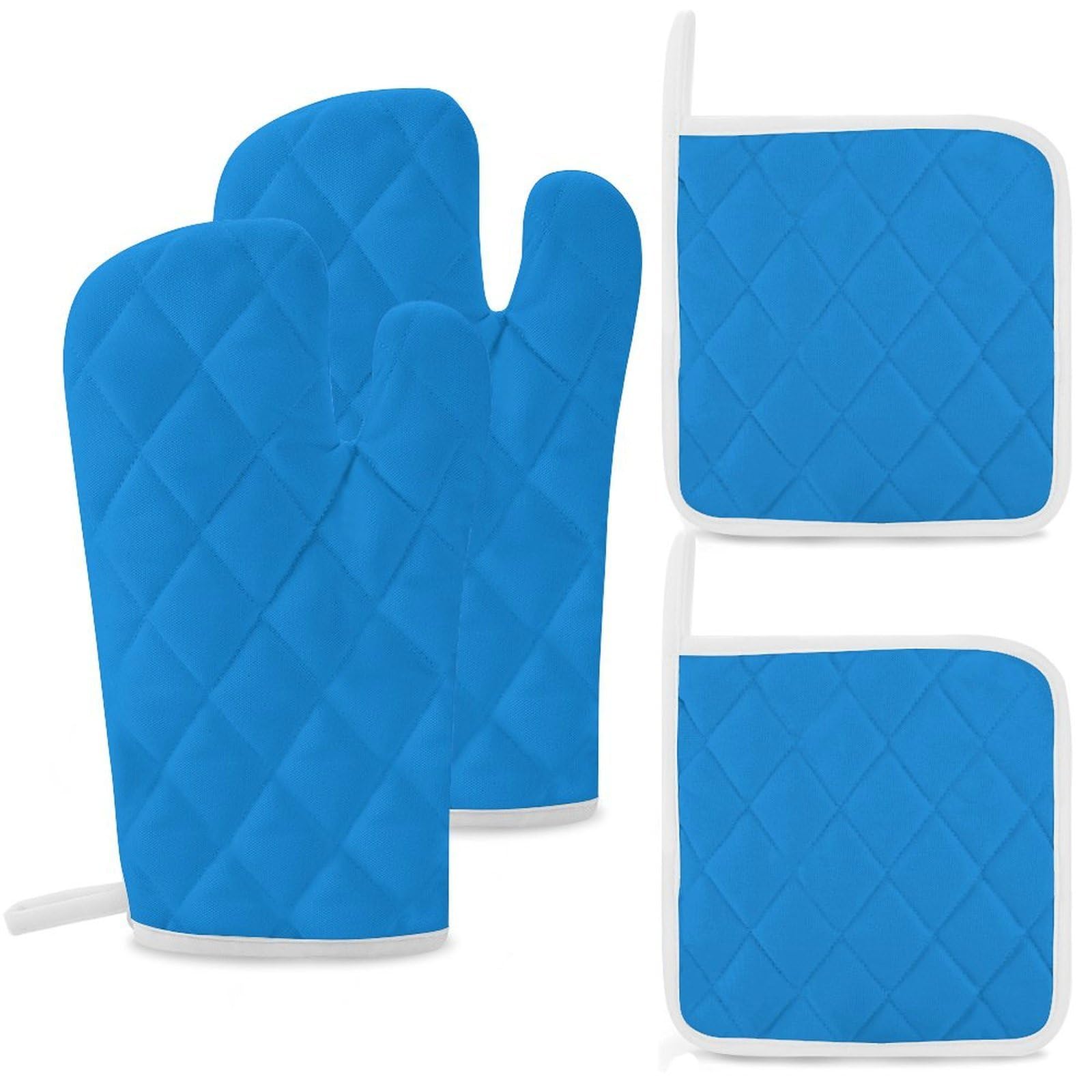 Fekiloot Style Indigo Oven Mitts And Pot Holders 4-Piece Set, Kitchen Oven Glove With Hanging Loop, Bbq Gloves For Cooking Baking Grilling