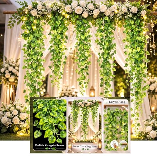 Image of Go Hooked Artificial Creeper for Home Decor (Pack of 12, 7 Ft) | Green Watermelon Peperomia Leaf Garland with 3x3 cm, 72 Leaves Each | Plastic Decorative Creeper for Balcony, Walls & Garden Decorating