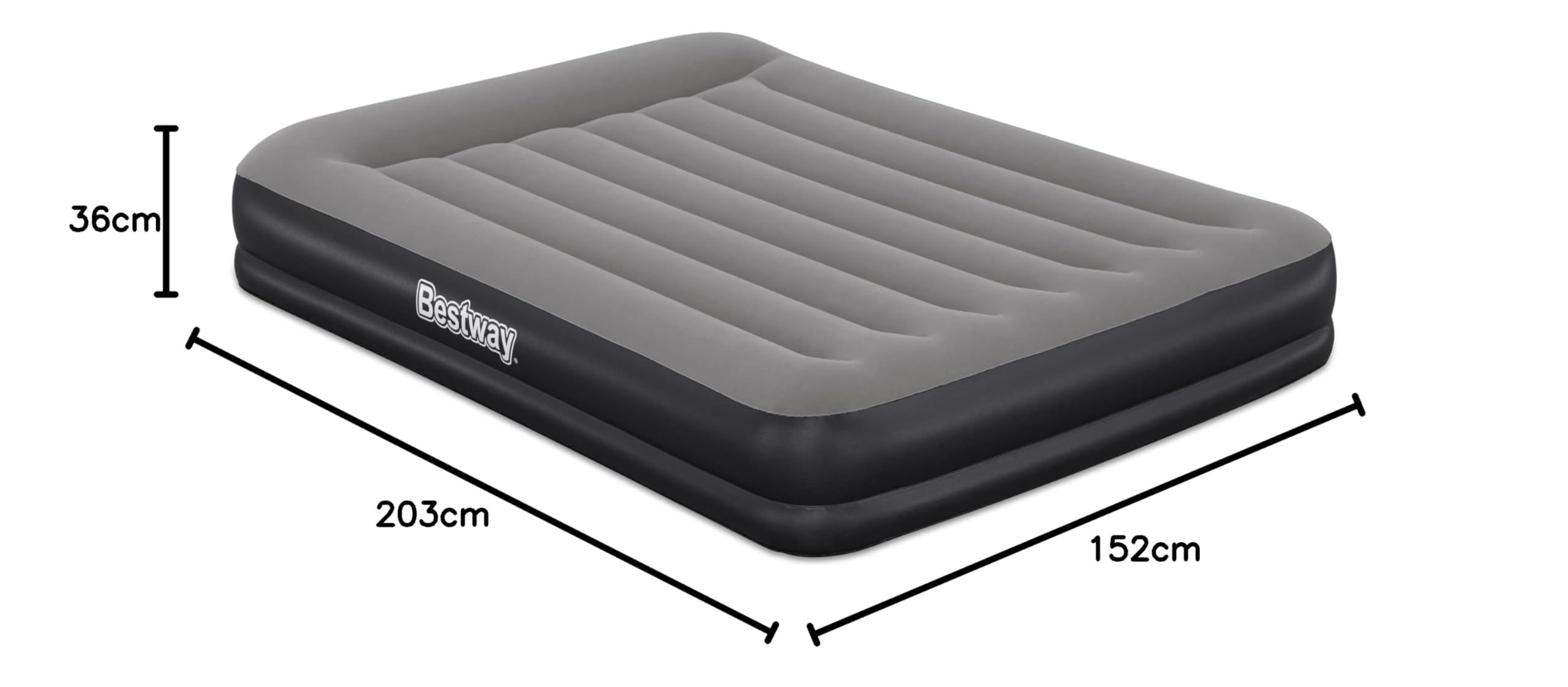 Bestway 671BU Materasso Matrimoniale Queen Tritech con Pompa USB Incorporata, 2,03 m x 1.52 m x 36 cm, Grigio