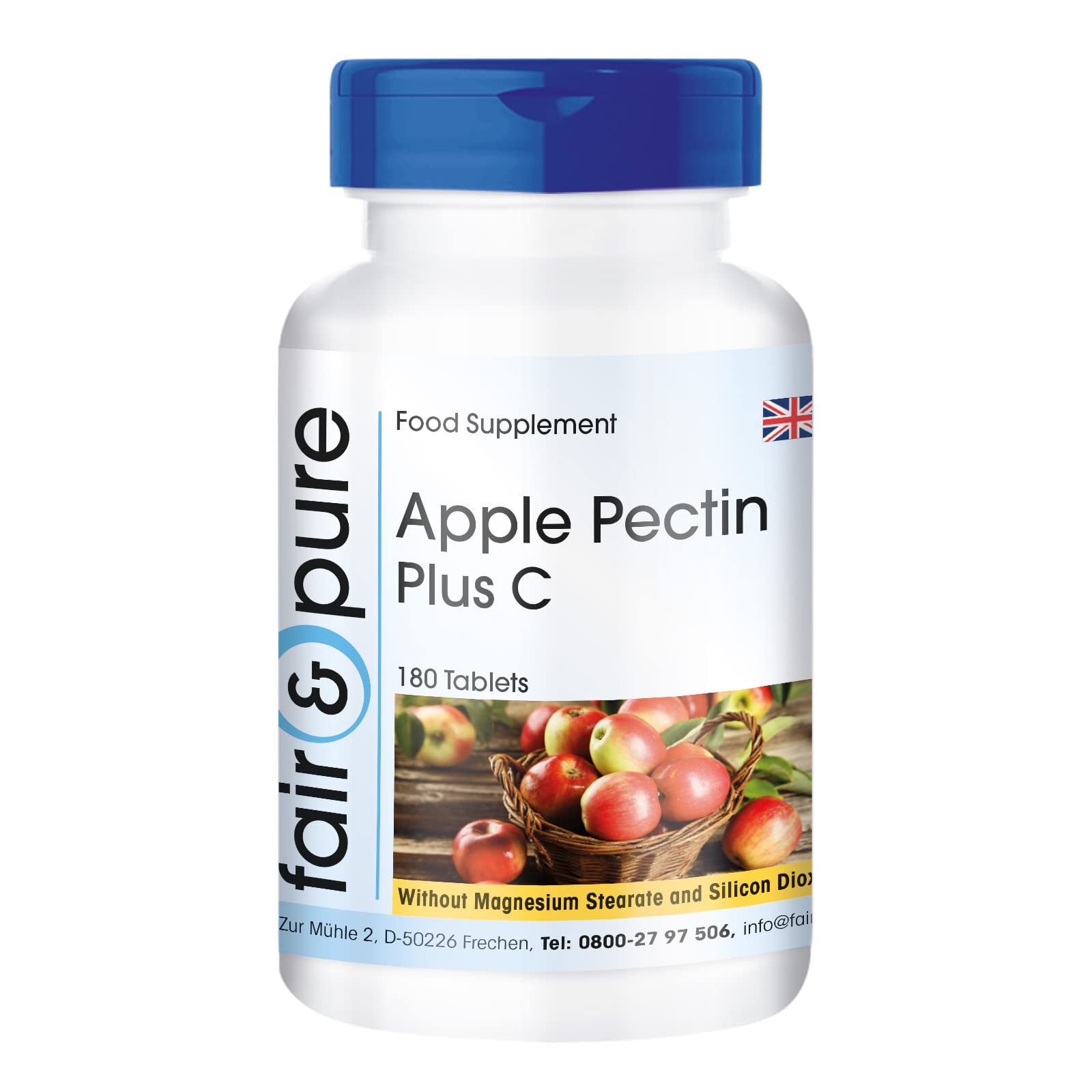 Fair & Pure® - Apple Pectin - 500mg - Plus Vitamin C and Calcium - Vegan - 180 Tablets