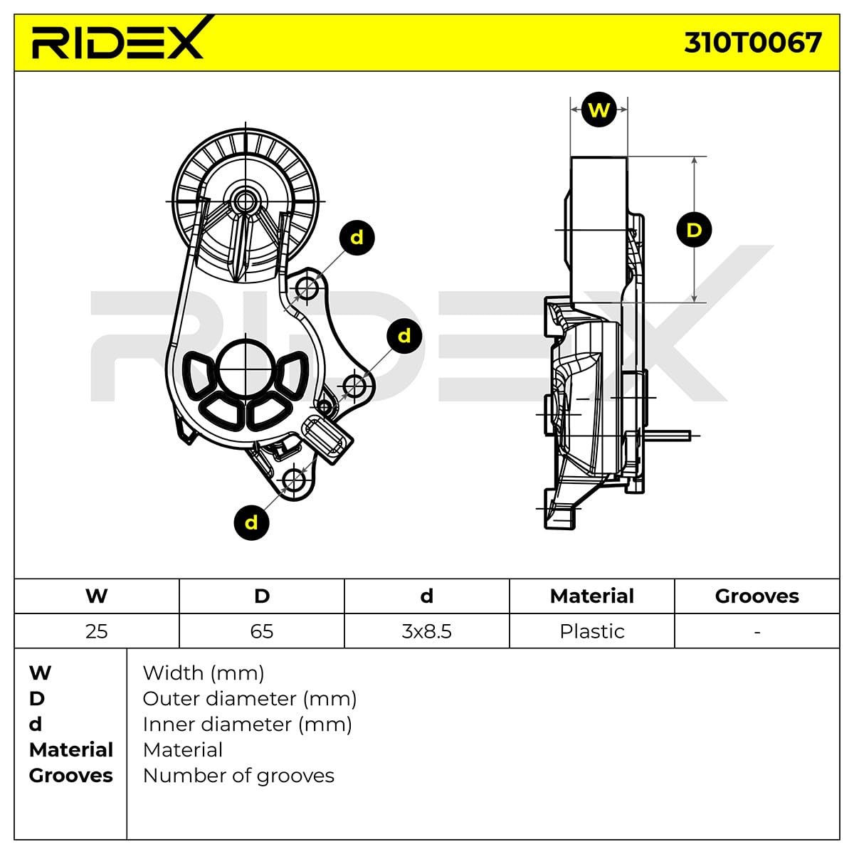 RIDEX 310T0067 Poulie tendeur de courroie d'accessoire Compatible avec PEUGEOT 208 I 3/5 portes CA, CC