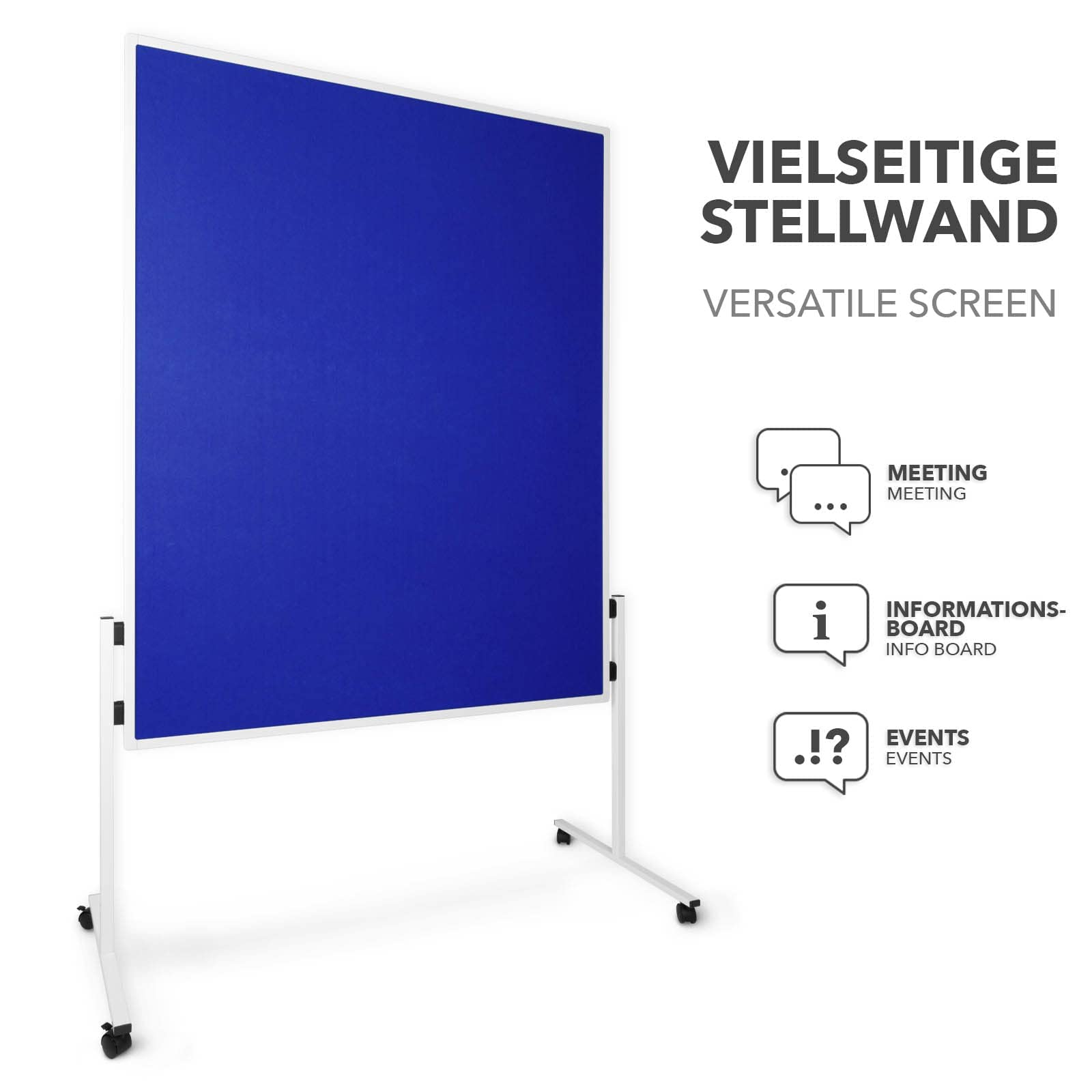 KARAT Tableaux de présentation en Feutre - en Une Seule pièce - monoblocs - avec roulettes - Hauteur : 185 cm - 5 Couleurs (Bleu)