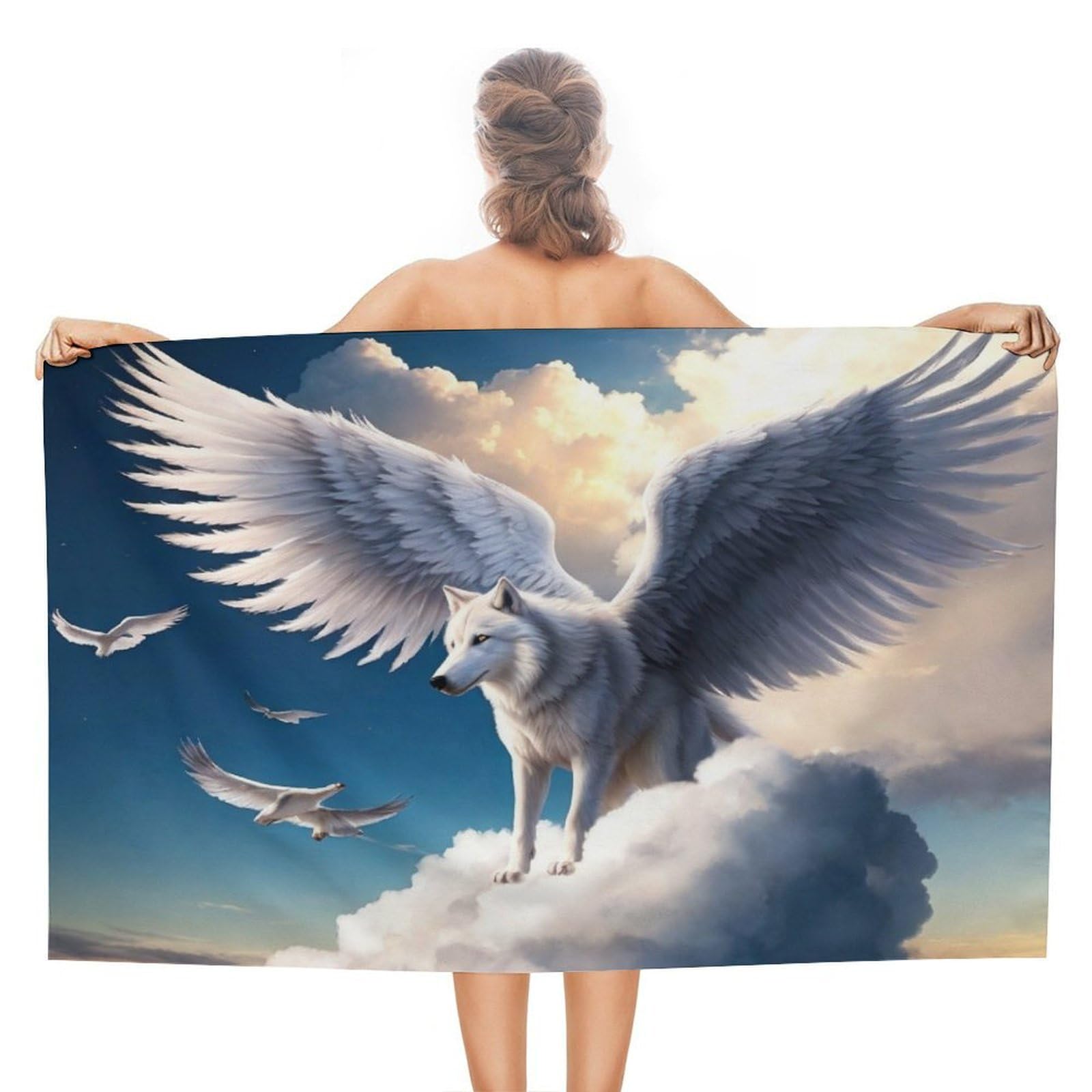 Serviettes de plage légères Angel Wolf en microfibre pour le cyclisme