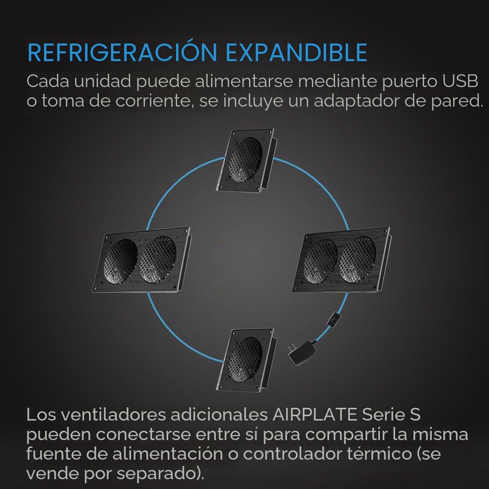 AC Infinity AIRPLATE S7, 30cm sistema de ventilador de refrigeración silencioso de con control de velocidad, para gabinetes AV de cine en casa