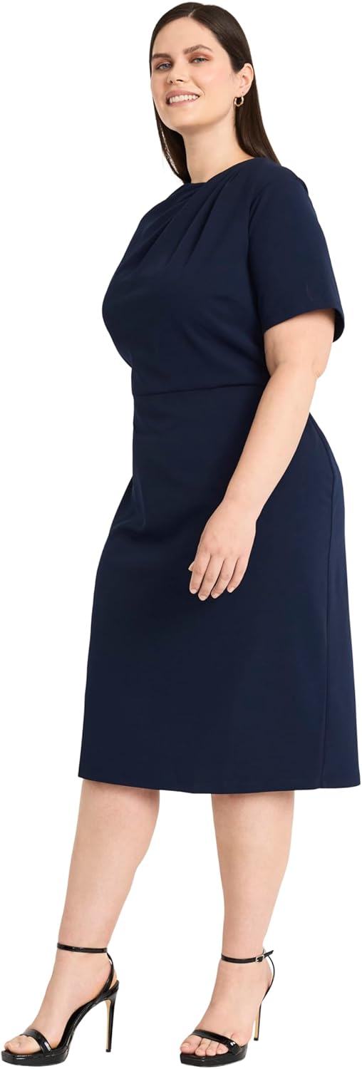 Maggy London Womens Chic Asymmetric Crew Neck Short Sleeve Below The Knee Womens Dresses - Image 4