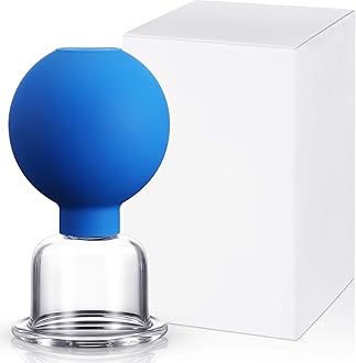 Nuanchu Facial Cupping Cup Glass Face Cup Silicone Cupping Massage Vacuum Suction Mug for Body Face Leg Arm Back Shoulder Muscle and Joint Pain(Blue,1.5 Inch Diameter)