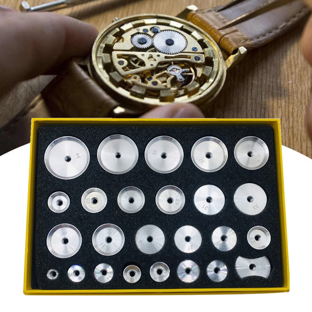 25-teiliges Uhren-Presswerkzeug-Set, Uhrengehäuse-Aluminiumschließer-Presswerkzeuge, professionelle Uhrenreparaturwerkzeug-Verschließmaschine Zubehör Rückengehäuse-Presswerkzeuge
