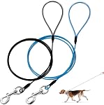 Chew Proof Dog Leash - 6 Foot Metal Cable Lead. Heavy Duty Leash Made of Coated Wire Rope. Chew Resistant, Great for Large Dogs and Teething Puppies (Black+Purple, 6FT)