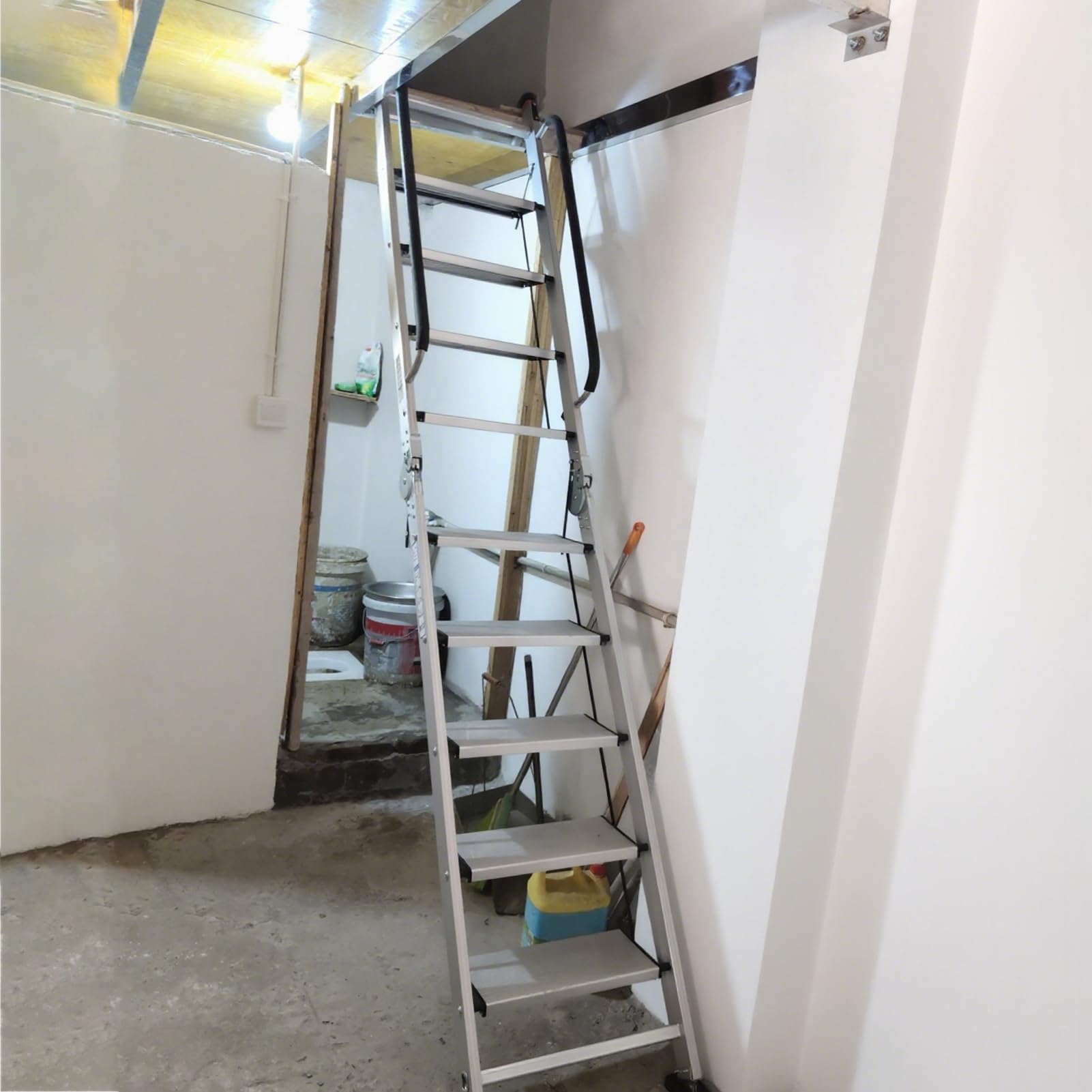 Escalera Escamoteable Escalera Plegable para Altillo de Techo de Alta Resistencia, Escaleras de Aluminio para Ático con Ganchos, Escaleras Plegables para Literas(10 Steps 2.4-2.7m (94.5-106.3"))
