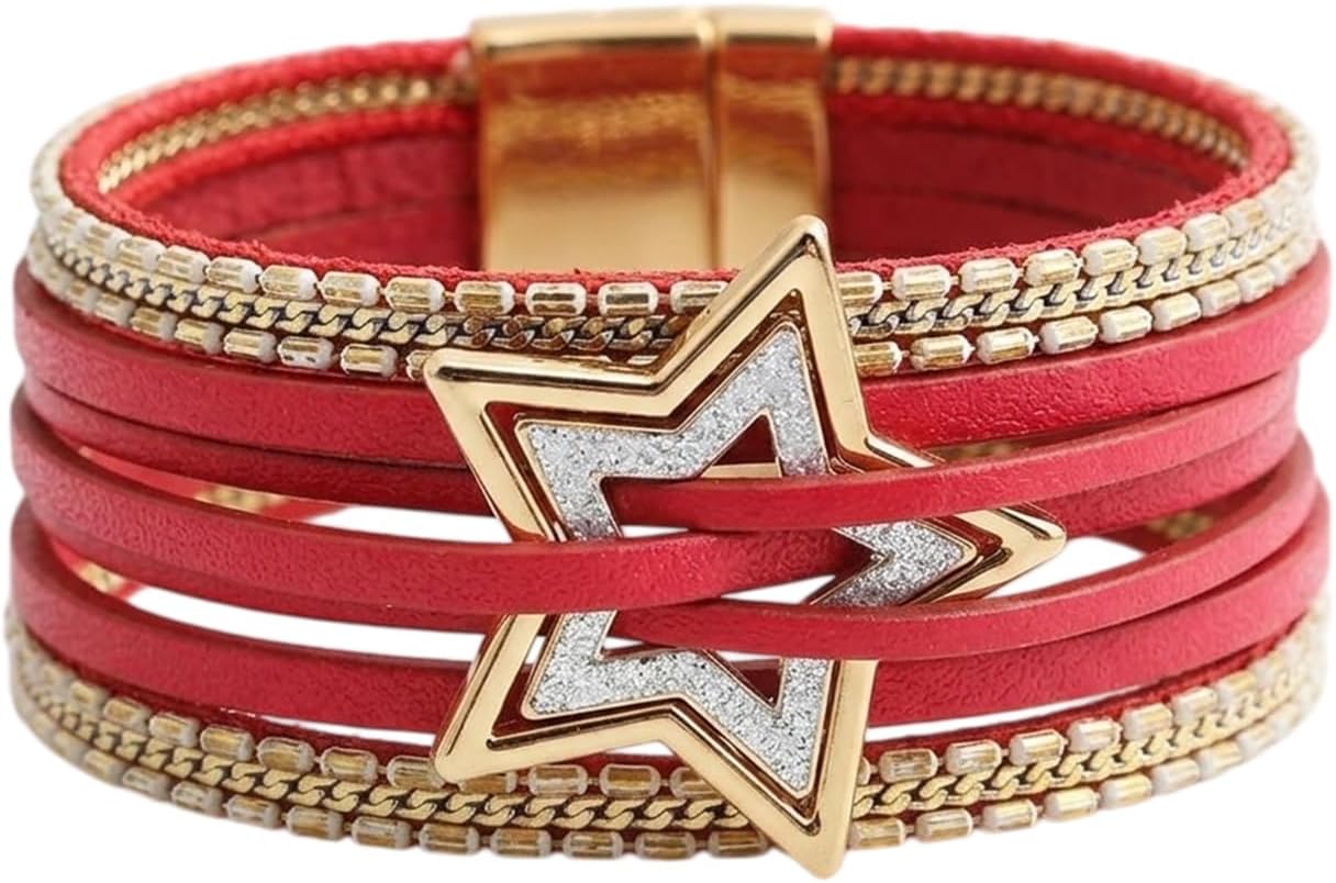 Leather Wrap Bracelets for Women Boho Layered Cuff Bracelets Bling Bohemian Jewelry