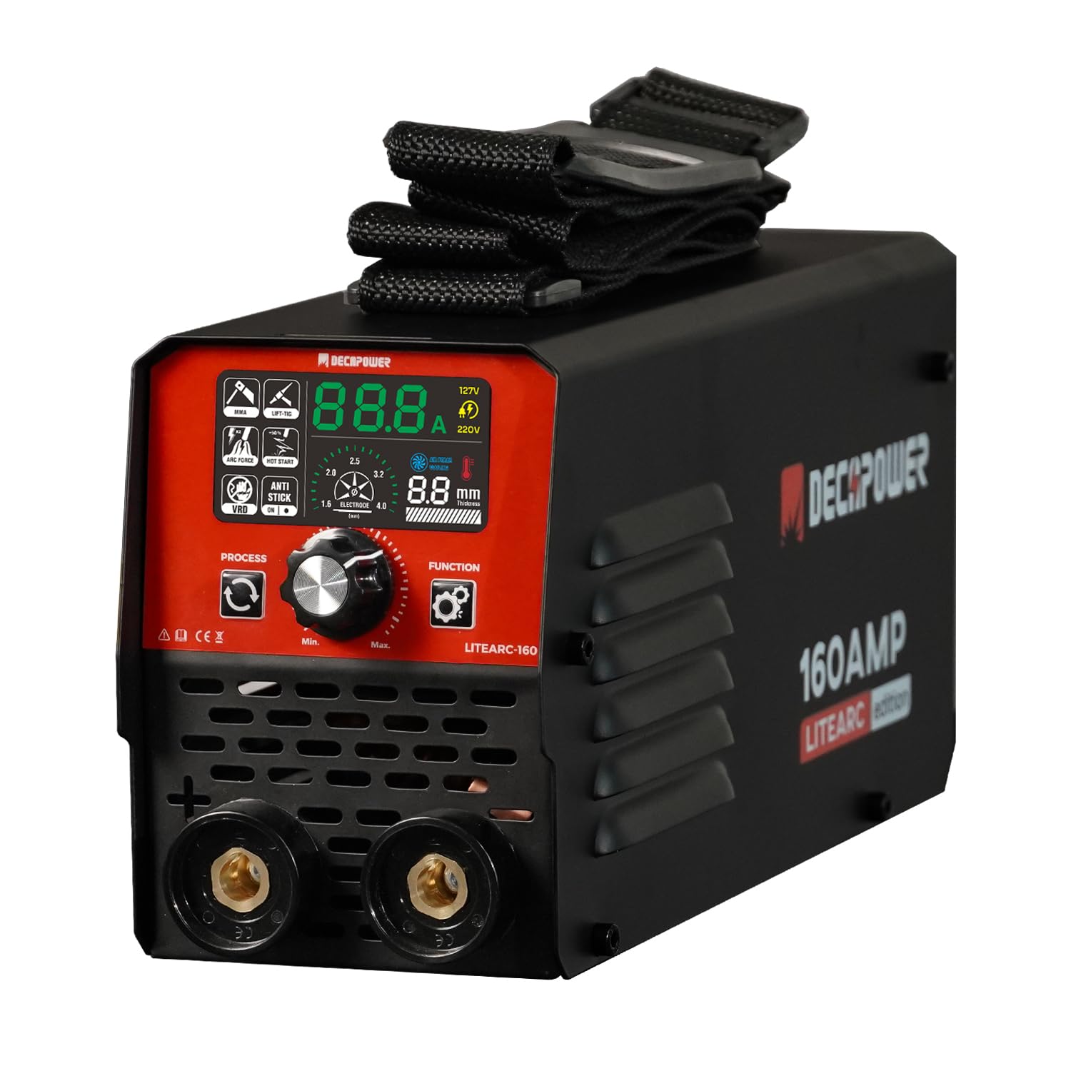 Decapower mini estación de soldadura MMA, 160A equipo máquina de soldadura por arco, inversor MMA Soldadura Electrodo Soldadura Portátil para uso familiar (ARC-160+ WP-17V)