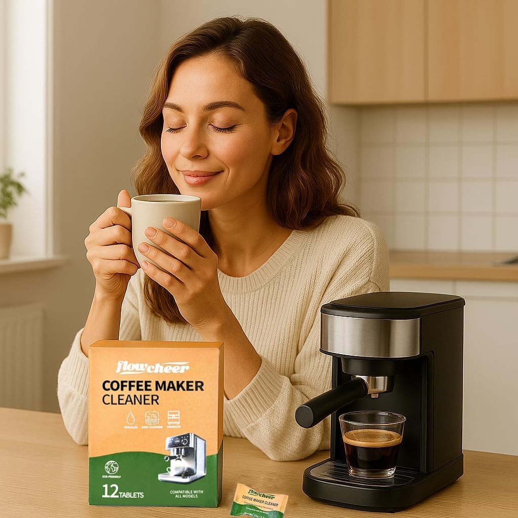 flowcheer Paquete de 12 pastillas limpiadoras y descalcificadoras para cafeteras Keurig, Nespresso, Jura, Breville, Ninja, limpiador de cafeteras de limpieza profunda y descalcificador para todas las
