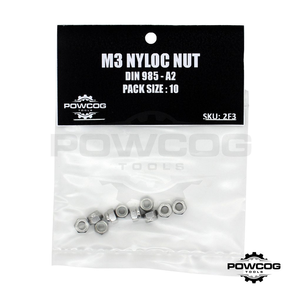 M3 NYLOC NUT - A2 Stainless Steel Lock Nuts Grade 304 Metric - DIN 985 - By POWCOG® - Pack of 10