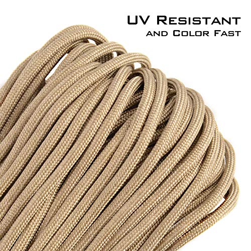 Extremus True Mil Spec 5040 Paracord, Made In The Usa, Military Grade 550 Lbs Breaking Strength, 7 Twisted Nylon Strands Plus Tracer Strand, Uv Resistant, Color Fast, Desert Sand, 25 Feet #TOP3