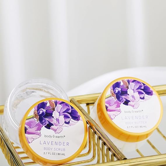 BODY & EARTH Lavender Spa Gift Baskets for Women Luxurious Gifts for Women Bath and Body Gift Sets 11pcs Bath Sets for Women Gift Mother's Day Gifts