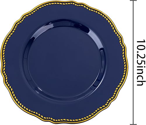 Miniatura 67 de Hioasis 60 platos de plástico dorados, vajilla desechable blanca y dorada con borde dorado, resistente, 10.25 pulgadas, platos llanos para fiestas