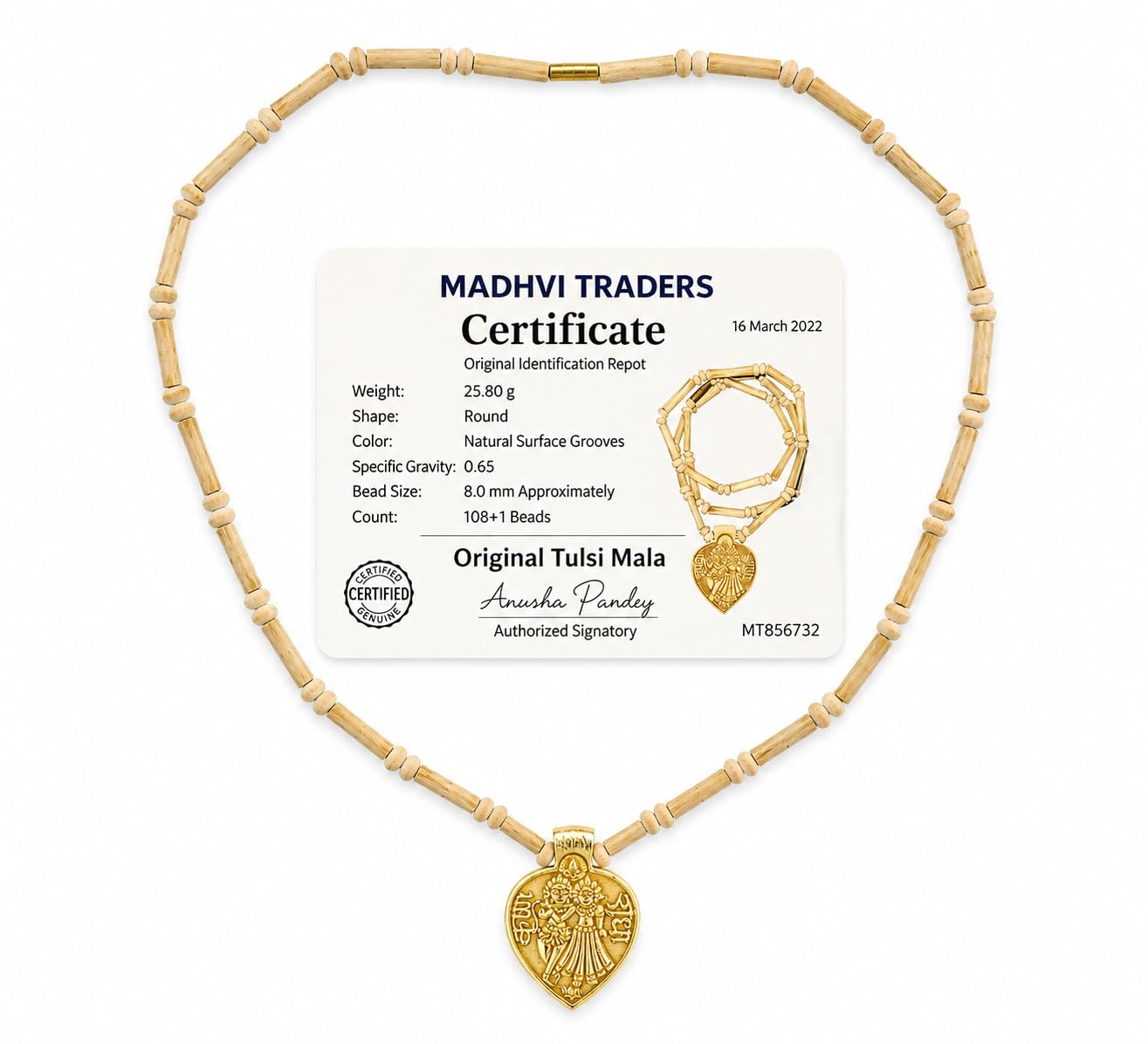 original tulsi kanthi mala with radha krishna pendant | pure tulsi 1 round 12 inch kanthi for men & women | iskcon japa meditation mala | hindu spiritual protection rosary for pooja & bhakti