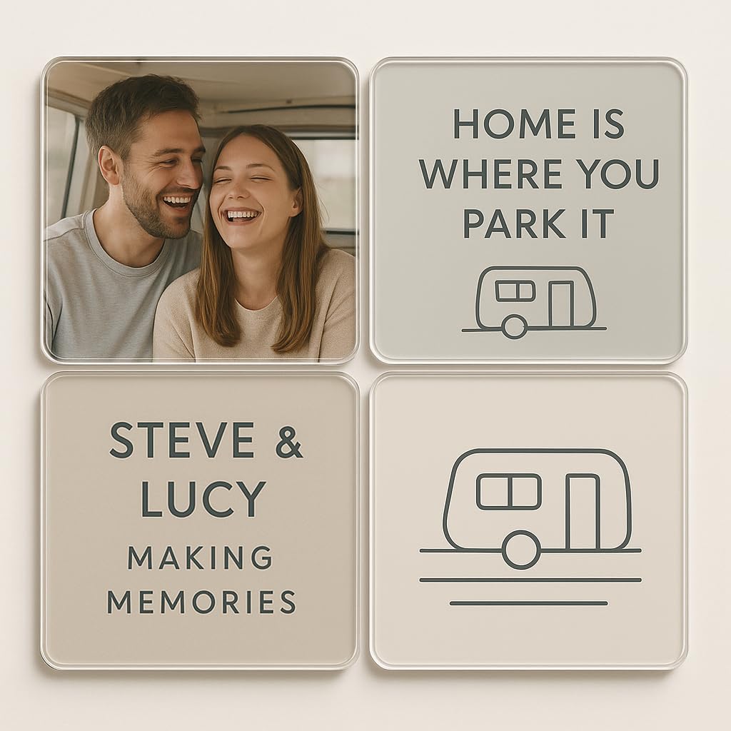 The Plum Penguin Wanderlust Memories Personalised Camping Lifestyle Design Acrylic Coaster Set Of 4 Gift - Unique Drinkware For Home Adventurers