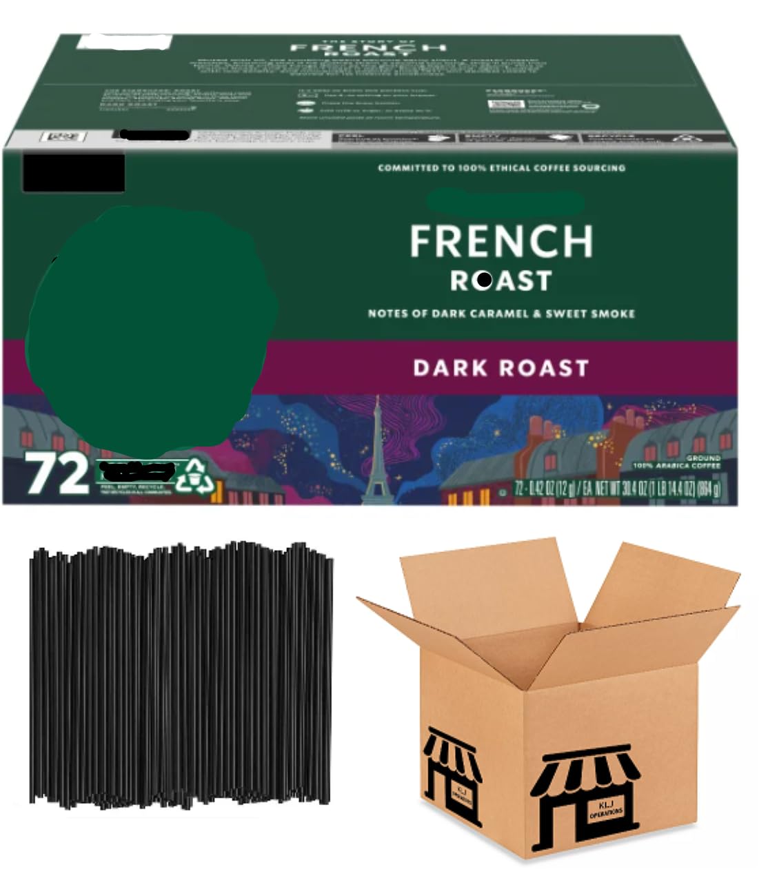 French Roast K' Cups Original Flavor - Dark Roast -24 Count (Pack of 3), Total of 72 Count - Packaging May Vary With Stirrers Stars