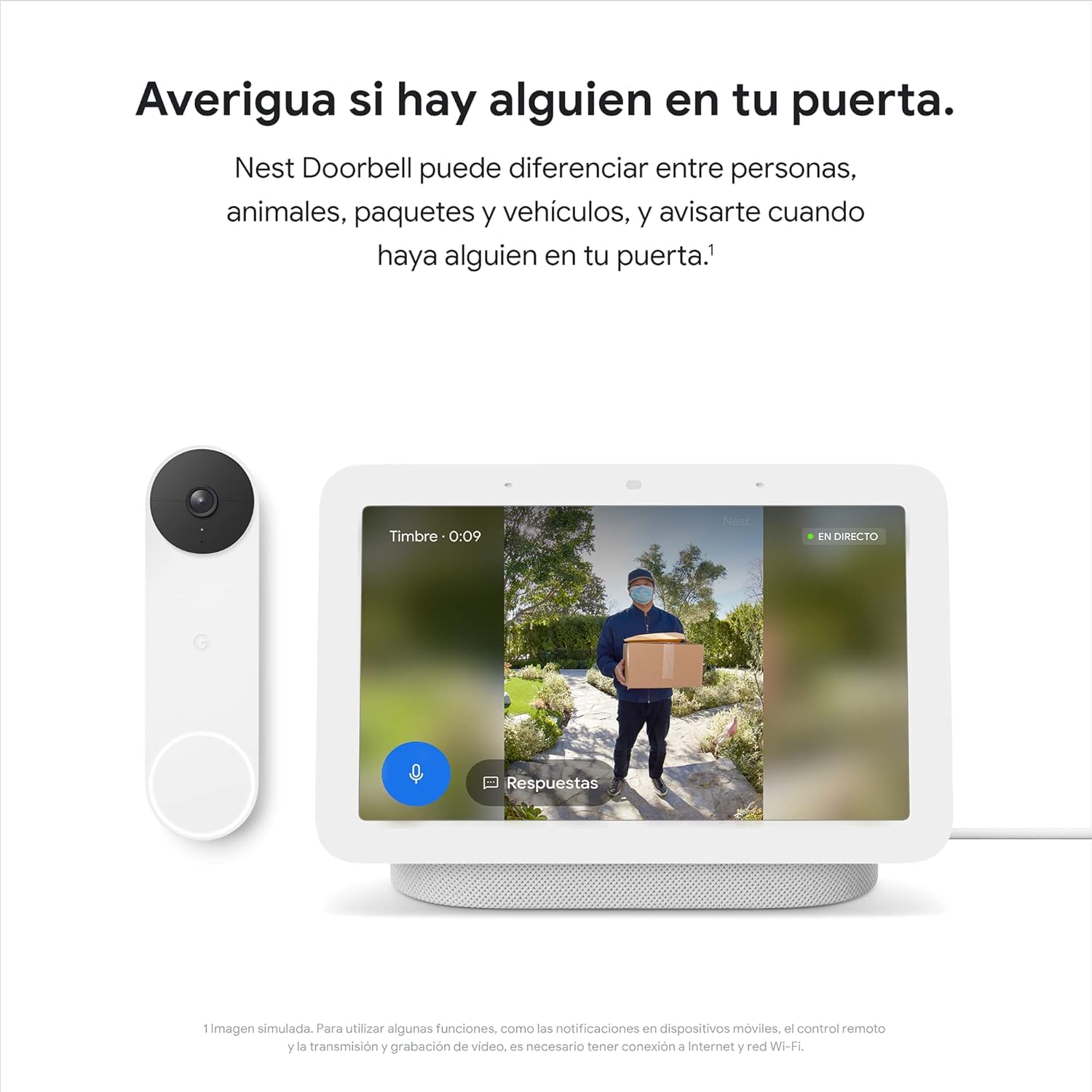 Nest Google Doorbell - Timbre de Video inalámbrico, Snow, 960p, Sólo Movimiento - Pro Edition
