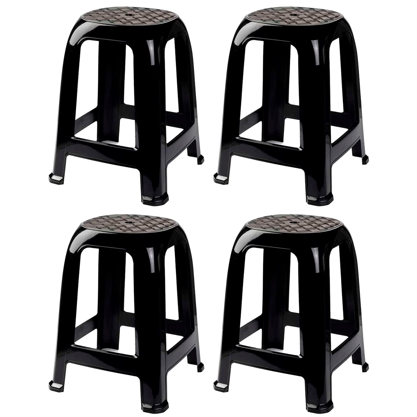 Acan Tradineur - Tabouret en plastique - Fabriqué en Espagne pour la maison ou le travail – 46,2 x 36,5 x 37 cm - Couleur Noir (4 Unités)
