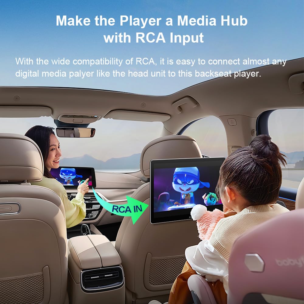 XTRONS Reproductor de video 4K 14 pulgadas, Android 4 GB/64 GB, reposacabezas con Wi-Fi giratorio IPS QHD, pantalla táctil