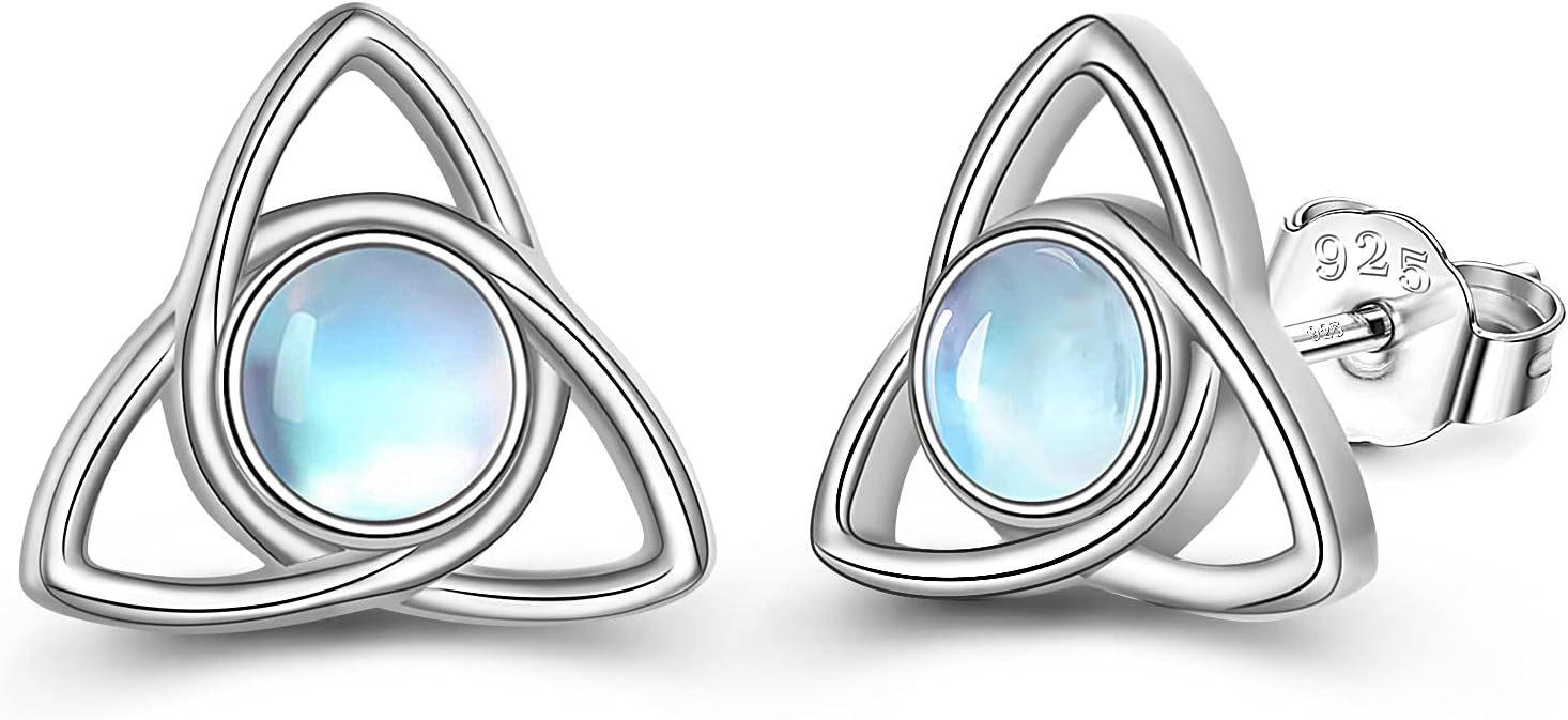 YFN Celtic Knot Earrings 925 Sterling Silver Moonstone Stud Hypoallergenic Trinity Earrings Jewelry Gift for Women