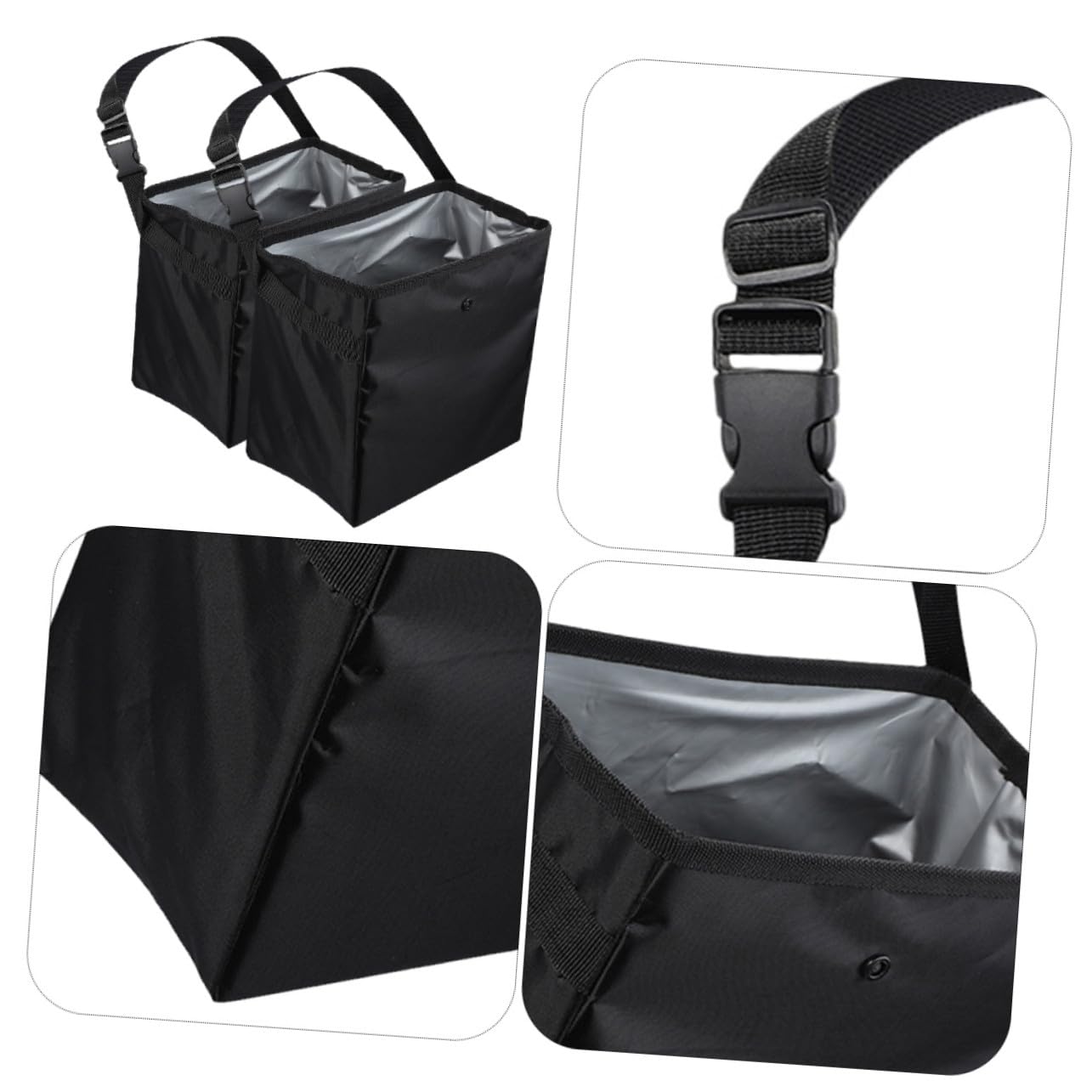 2 Stück Auto Abfalleimer 8, 5l aus Nylon und Pvc Schwarz | Tragbarer Organizer für Werkzeug und Spielzeug, Auslaufsicherer Behälter, für Reise und Camping