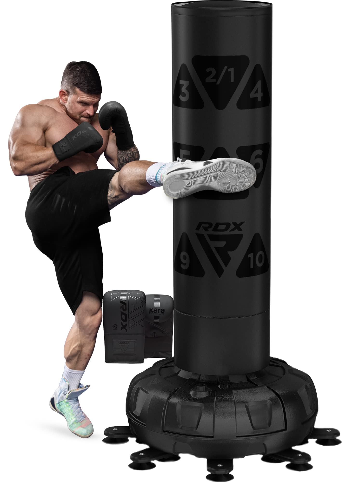 RDX Sacco da Boxe Terra, 6FT 180CM Pesante Pieno Professionale RONIN Sacco con Guantoni e Base, Maya Hide Pelle Piedistallo Adulti Free Standing Bag, Muay Thai Kick Boxing
