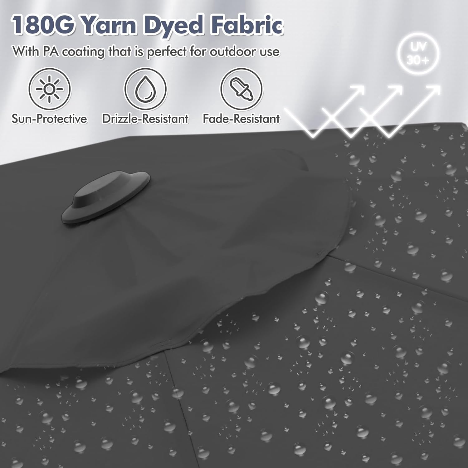 HAPPYGRILL Double-Sided Patio Umbrella with Solar Lights, 13FT Large Umbrella with Crank Handle, Umbrella Base Included, Market Twin Table Umbrella for Outdoor Backyard Garden Poolside