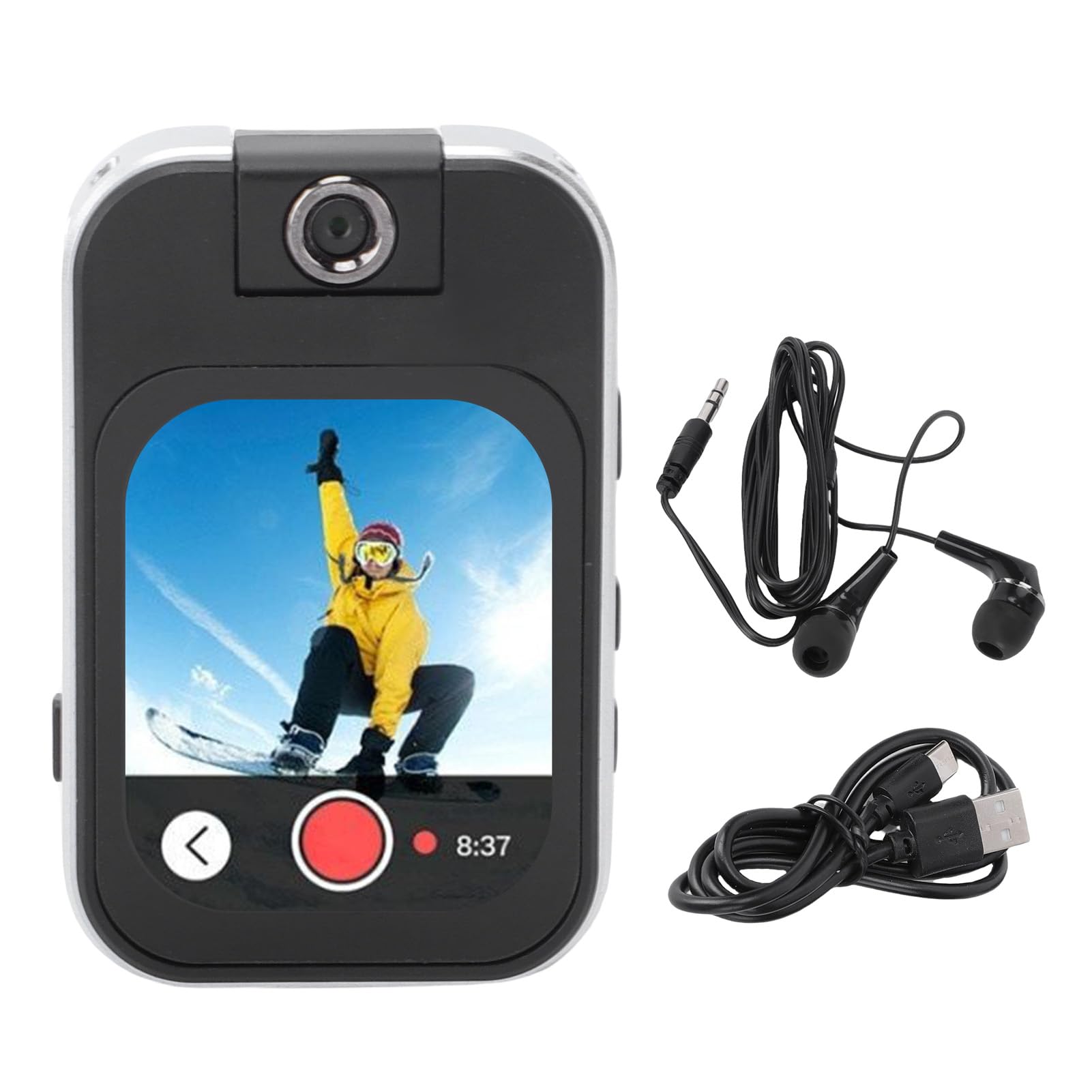 MP3 MP4 Player with HD Action Camera, Bluetooth Rechargeable Sports Camera with Back Clamp, Loop Recording, for Outdoor Cycling Running Travel
