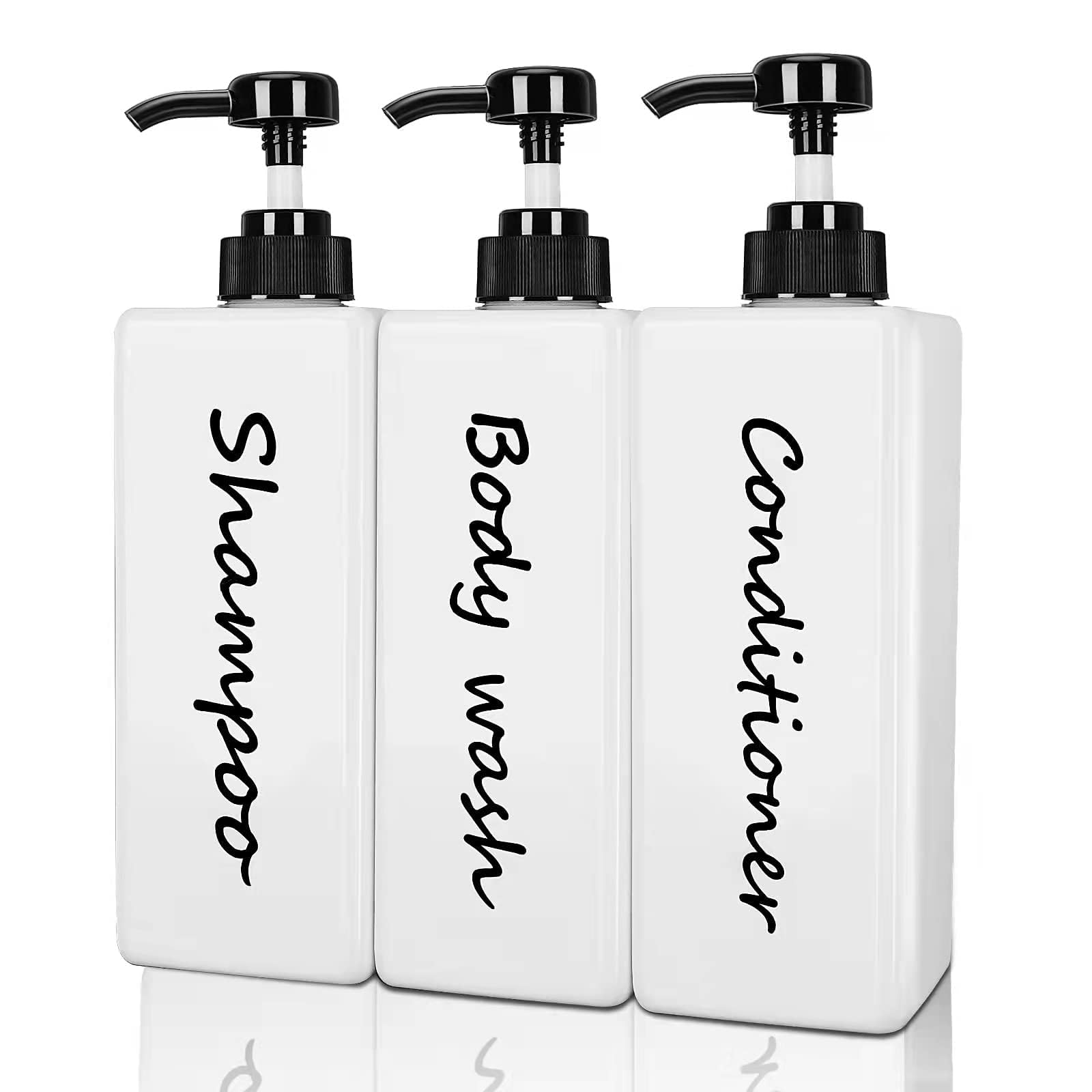 Shampoo and Conditioner Dispenser Set of 3 21oz Modern Refillable Shampoo Pump Bottles for Shower Soap - Empty