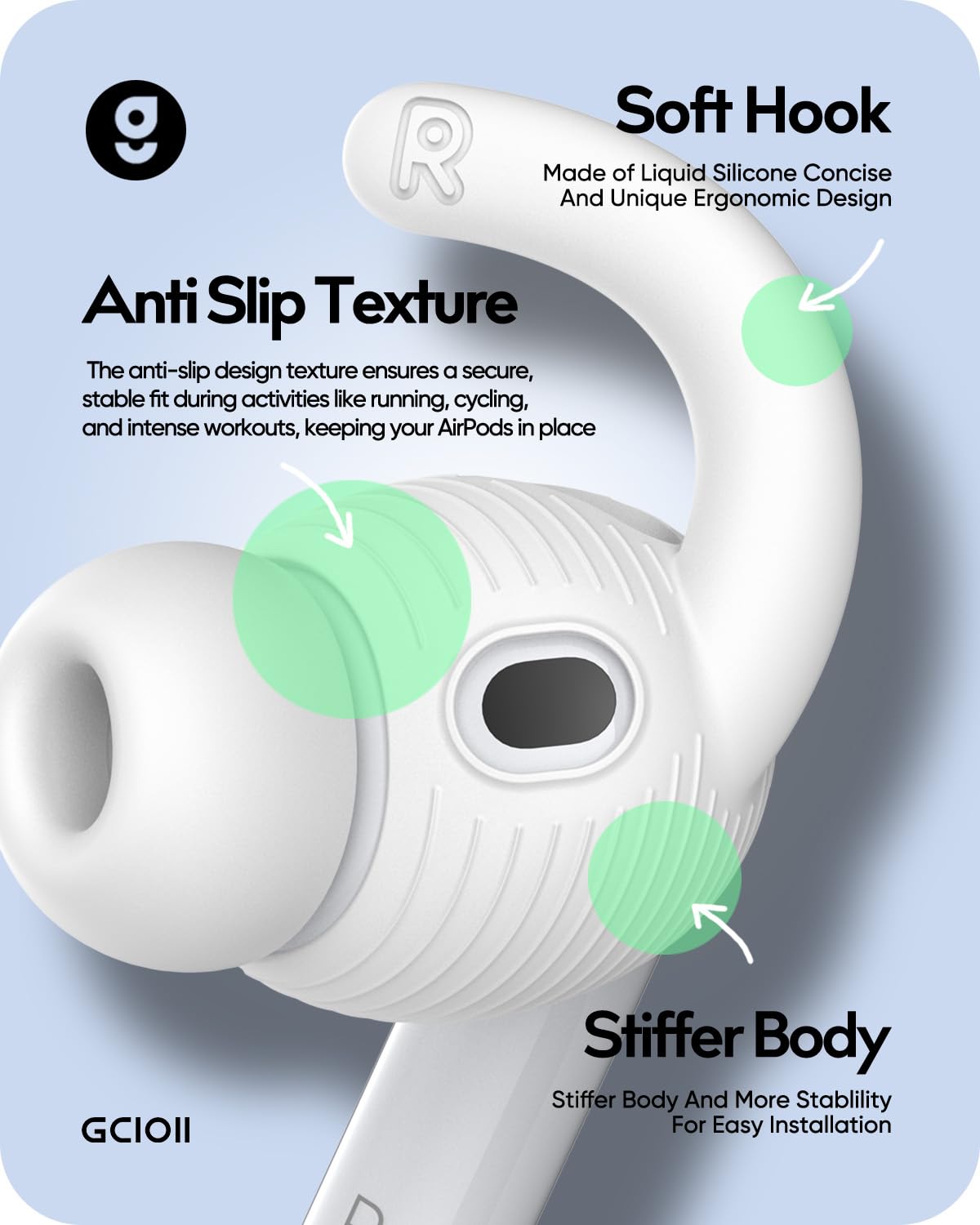 Gcioii Lot de 3 paires de coussinets d'oreille antidérapants pour AirPods Pro 3 et sac de rangement supplémentaire - Compatible avec Apple AirPods Pro 3ème génération (2025)