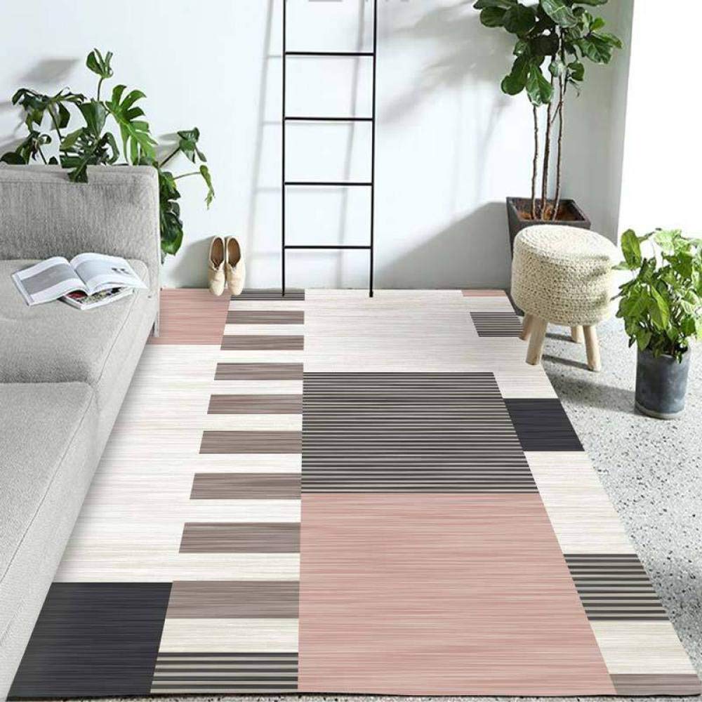 Tapis de passage extra large 160x280cm doux rose marron jaune géométrique