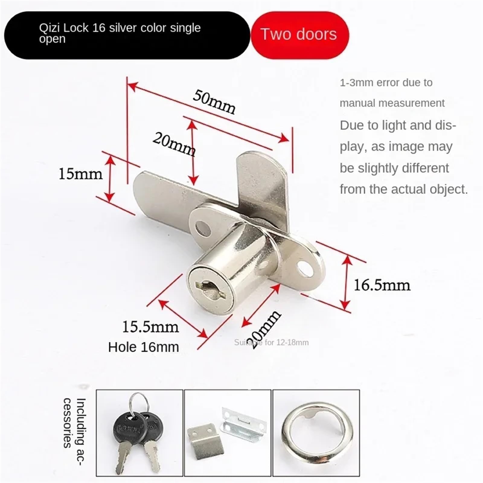 Cerradura de puerta de gabinete de doble apertura, cerradura de lengüeta de giro opuesto en 7 formas, cerradura de gabinete de archivo, cerradura de buzón, cerradura de puerta de muebles, 1 pieza(16mm