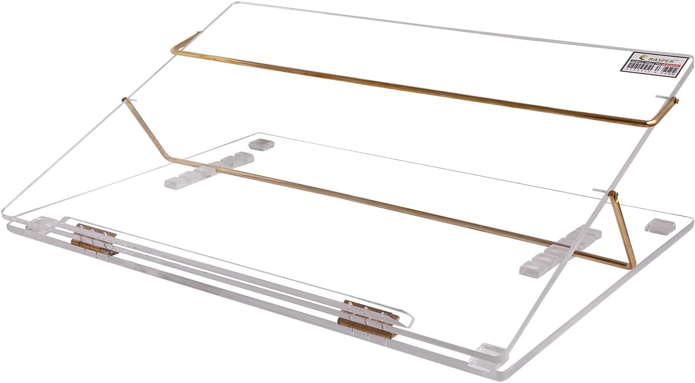 - Rasper Acrylic Table Top Elevator with Adjustable Height Acrylic Writing Desk Slant Book Reading Stand Office Table Top Portable Laptop Table (Small Size 16x12 Inches, Clear) Premium 8mm Thickness