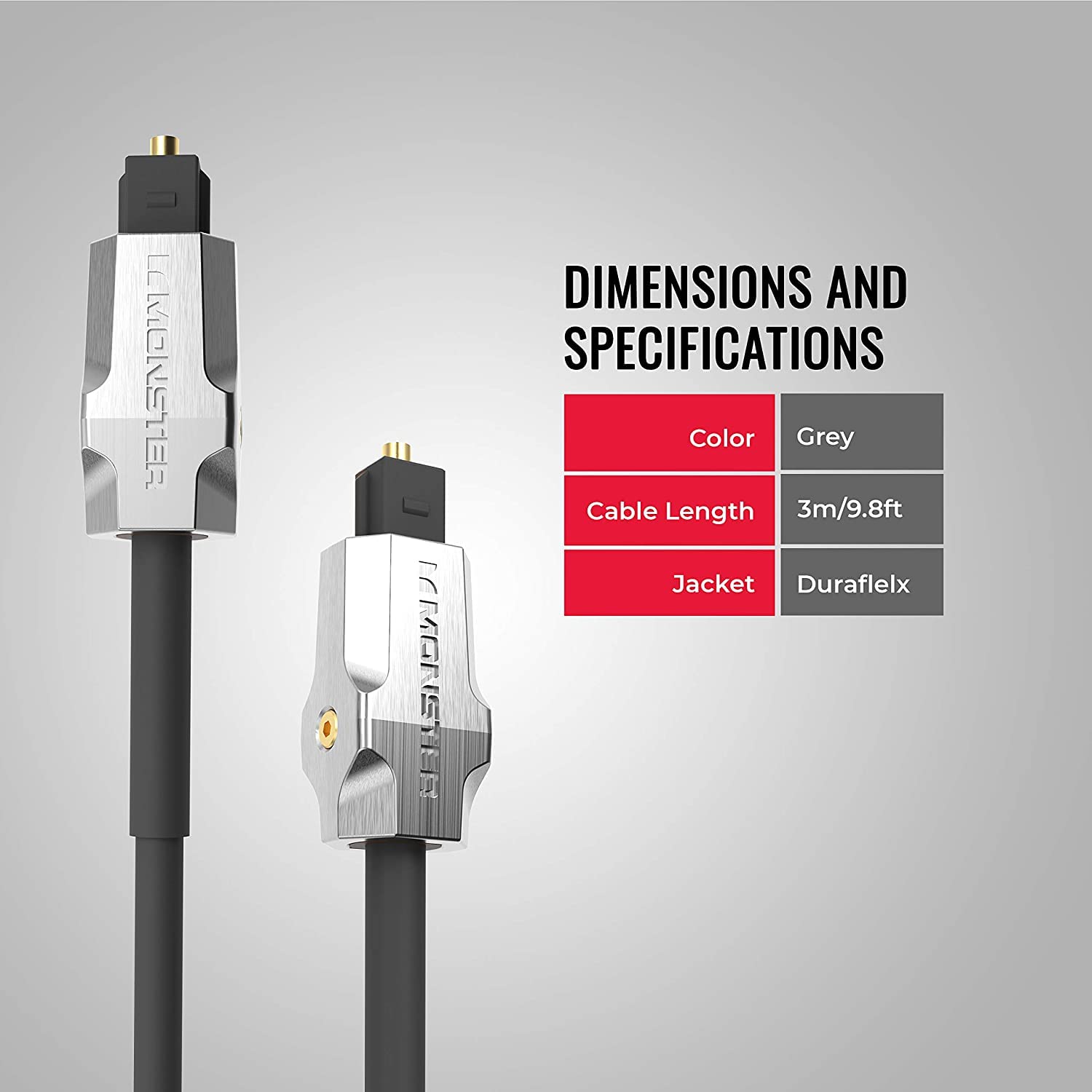 MONSTER Cable de fibra óptica M1000 3M, cable de fibra óptica, sonido envolvente, cable de audio digital, transmisión de señal óptima, cable para cine en casa, amplificador, consolas de juegos,