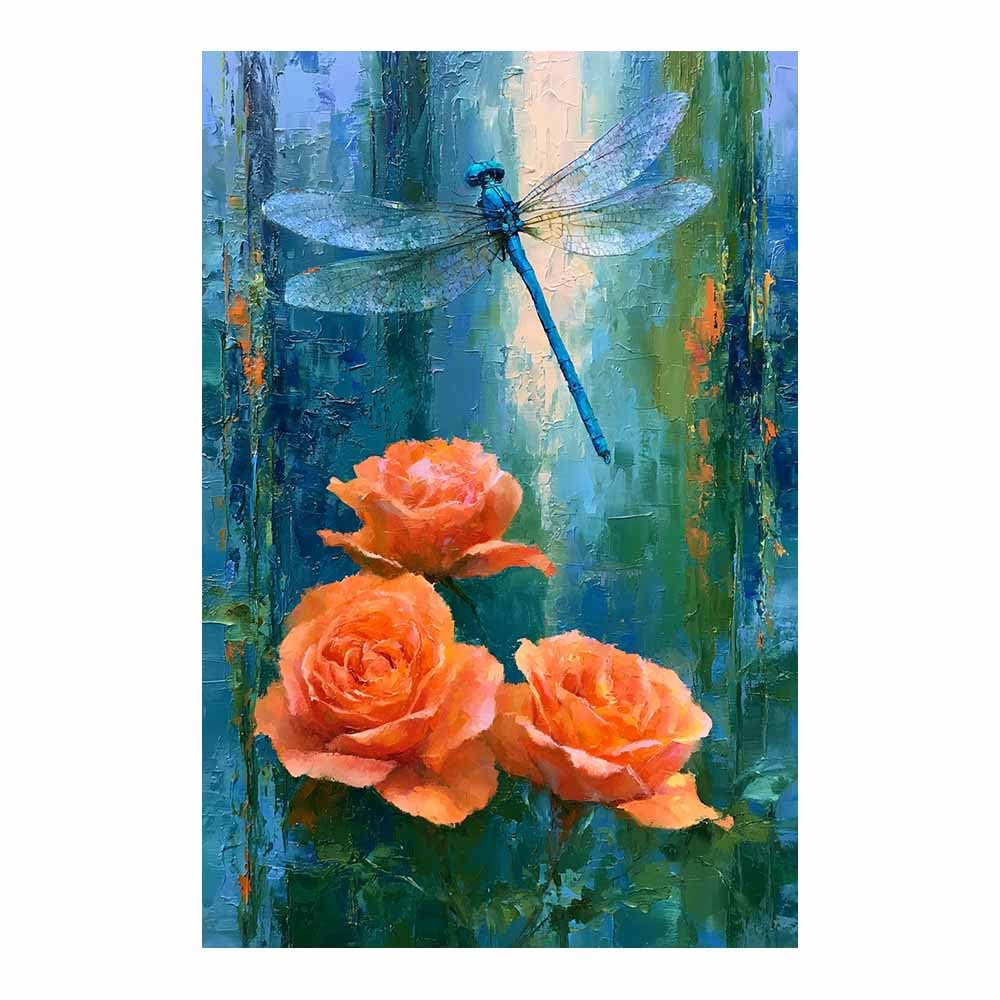 PUQAAEO Wall Art Painting Grizzly Bear Prints On Canvas Dragonfly Oranges Ros Animal Pictures Wall Art for Home Cabin Decoration Rustic Farmhouse Decor(Multicolor)-70x100cm Unframed