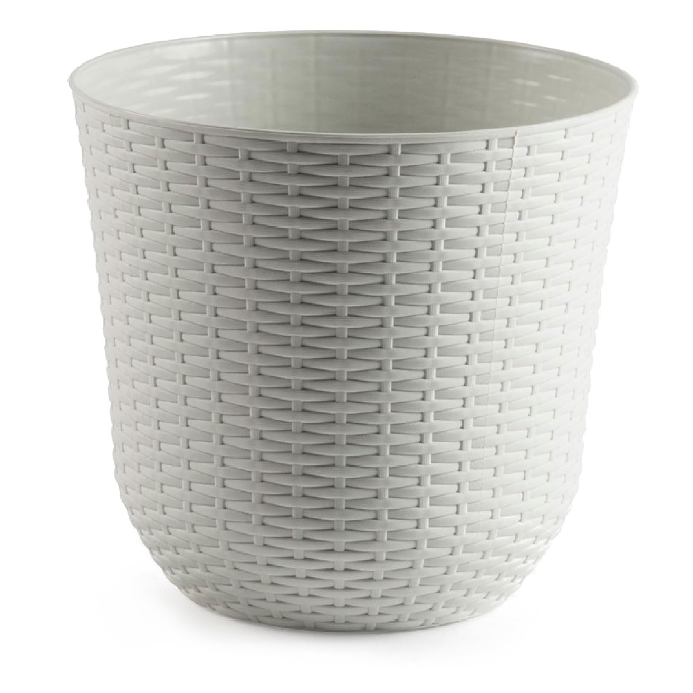 AC - Maceta Redonda - Fabricación en plástico – Diseño Rattan – Ideal como macetero, Tiesto, Recipiente para Plantas, Flores, balcón, terraza, jardín – Ø 33 cm – Color Blanco Marfil