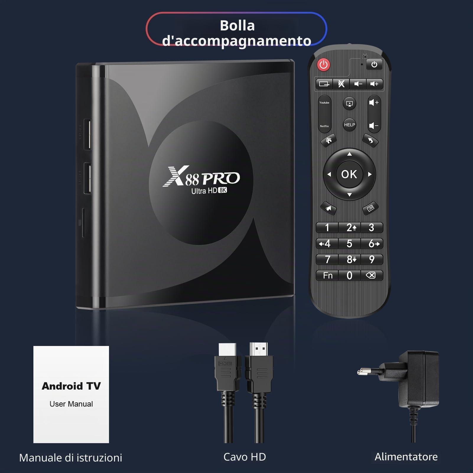 Android TV Box, Android 13.0 Box 4GB RAM 32GB ROM RK3528 Quad-Core Cortex-A53 GPU Mali-450 Supporto 8K 10/100M LAN Enternet 2.4G/5G Dual-Band WiFi 6 BT 5.0 USB 2.0/3.0