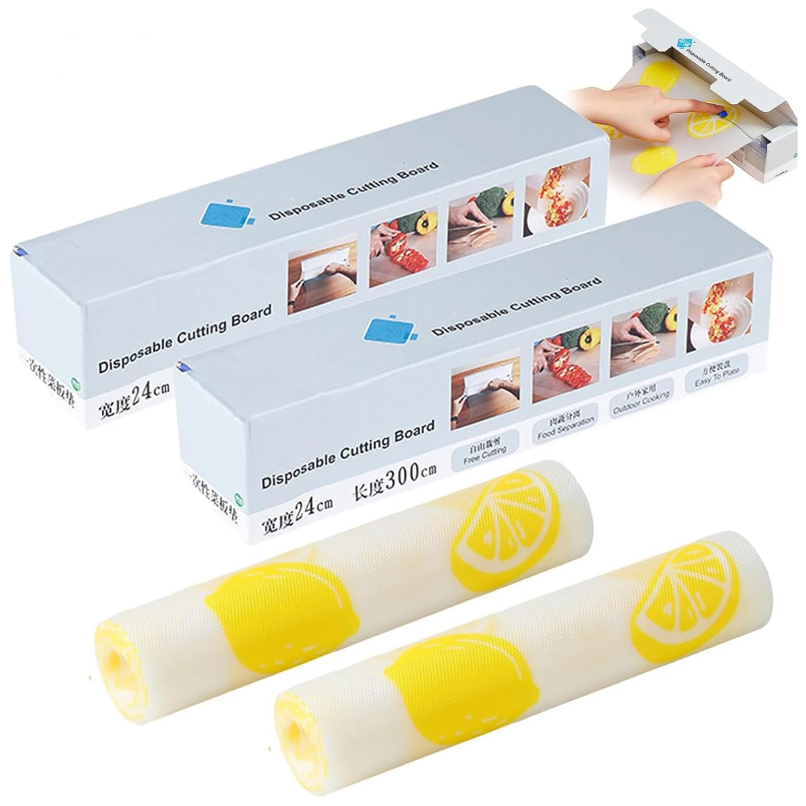 Rayyan Disposable Cutting Mat, Disposable Cutting Board Sheets, Collapsible Cutting Board Sheet with Built in Slider Cutter for Meat, Kitchen, Outdoor Camping, Rv, Traveling(Pack of 2, Lemon)