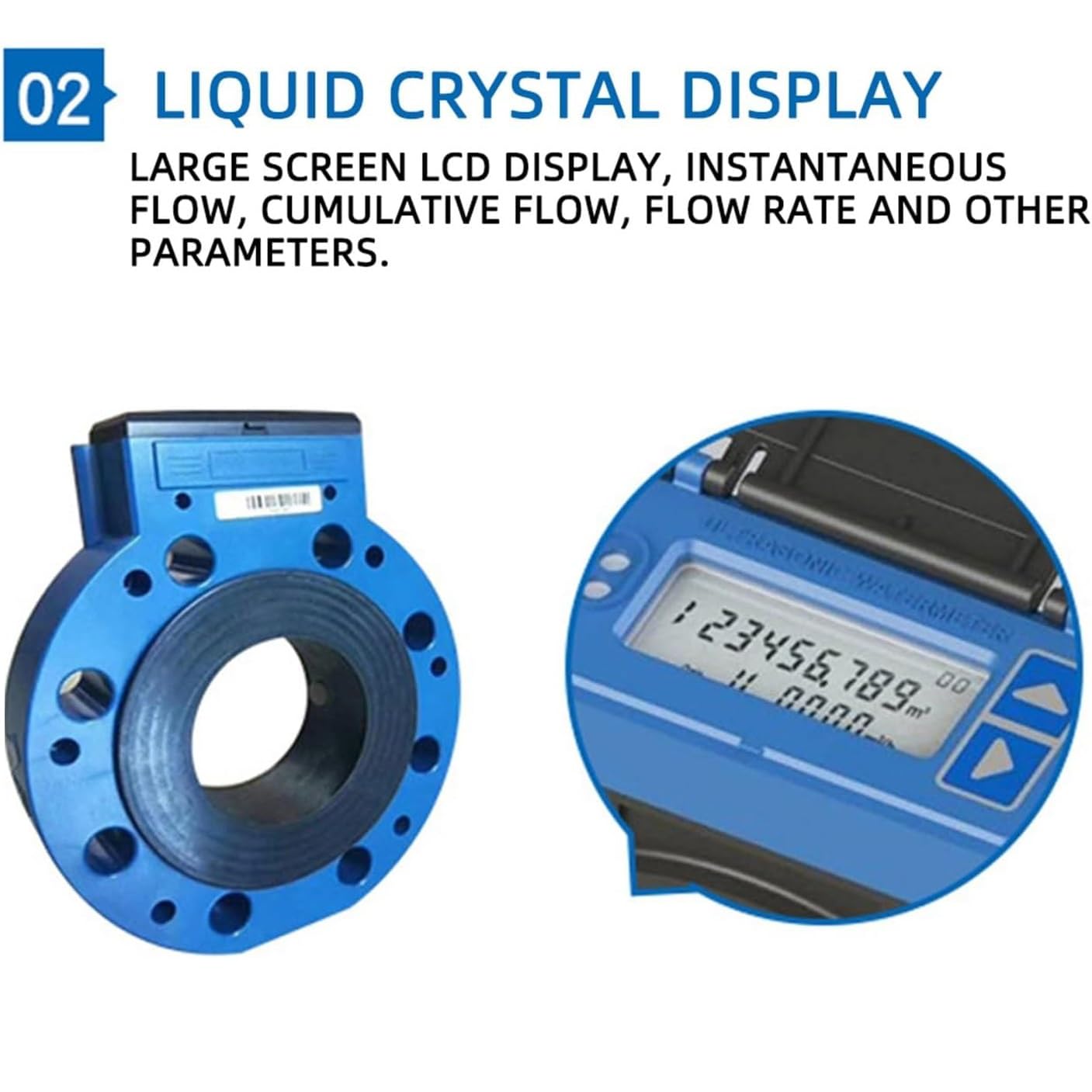 Medidor de flujo de agua ultrasónico para riego agrícola, pantalla LCD digital alimentada por pilas, IP68, alta presión y rango de temperatura para uso en jardín