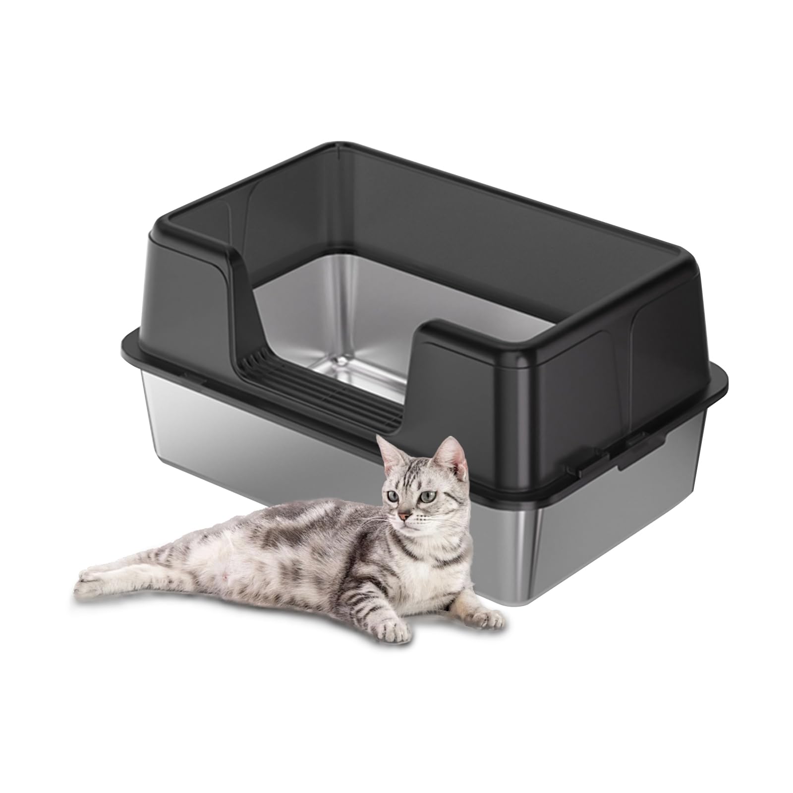 Zstar Kattentoilet, roestvrij staal, extra grote kattenbak met hoge