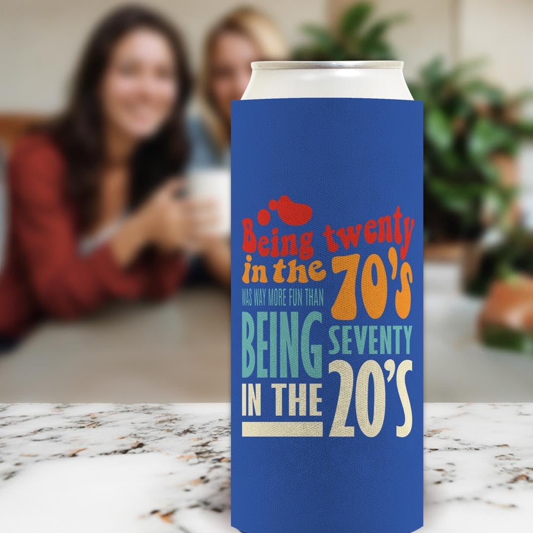 70th Birthday Decorations For Men Being Twenty in 70's Better Than Being Seventy in 20's 12-Pack Ultra Slim Can Thermocoolers