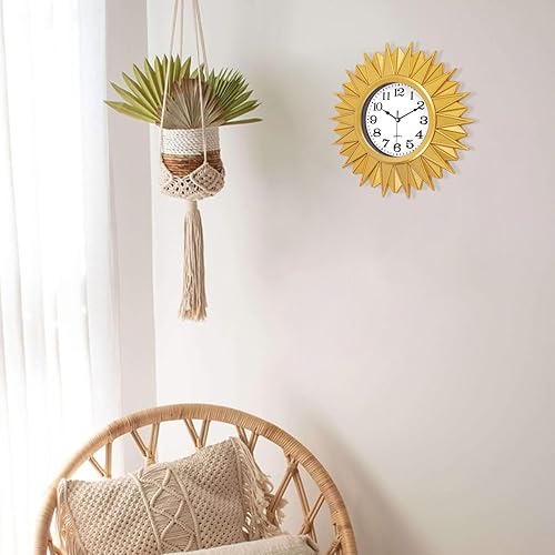 Miniatura 6 de Reloj de pared dorado Sunburst para decoración de sala de estar, reloj de pared analógico pequeño de 10 pulgadas, funciona con pilas, reloj de pared