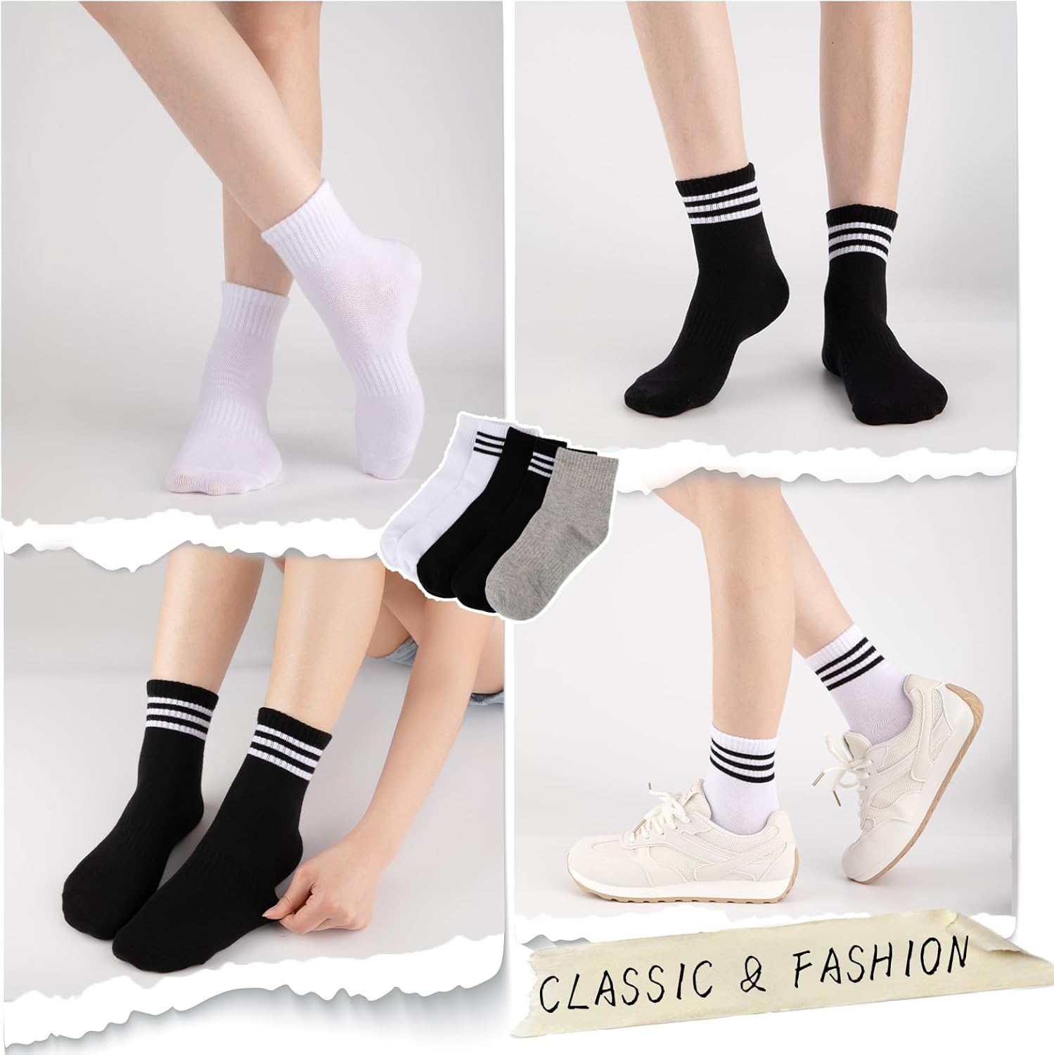 Heatuff Womens Ankle Quarter Socks Cotton Striped Athletic Casual Mini Crew Socks for Women (5 Pairs) - Image 7