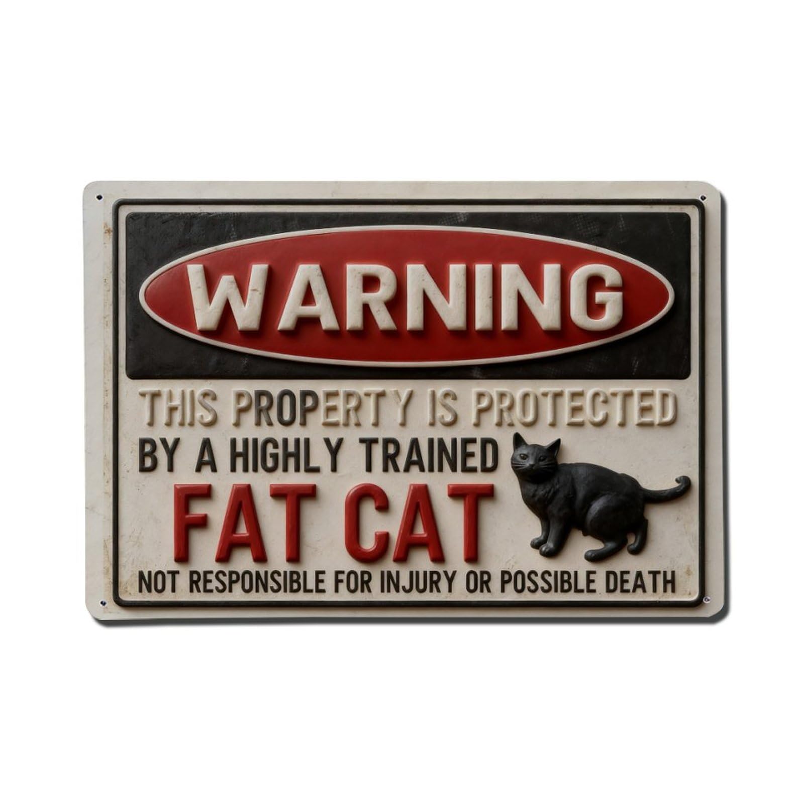 Iageret Vintage Warning Sign Fat Cat Protection Metal Tin Sign Retro Wall Decor, Bar Garage Cafe Kitchen Home Wall Art Poster Decoration 8X12inches