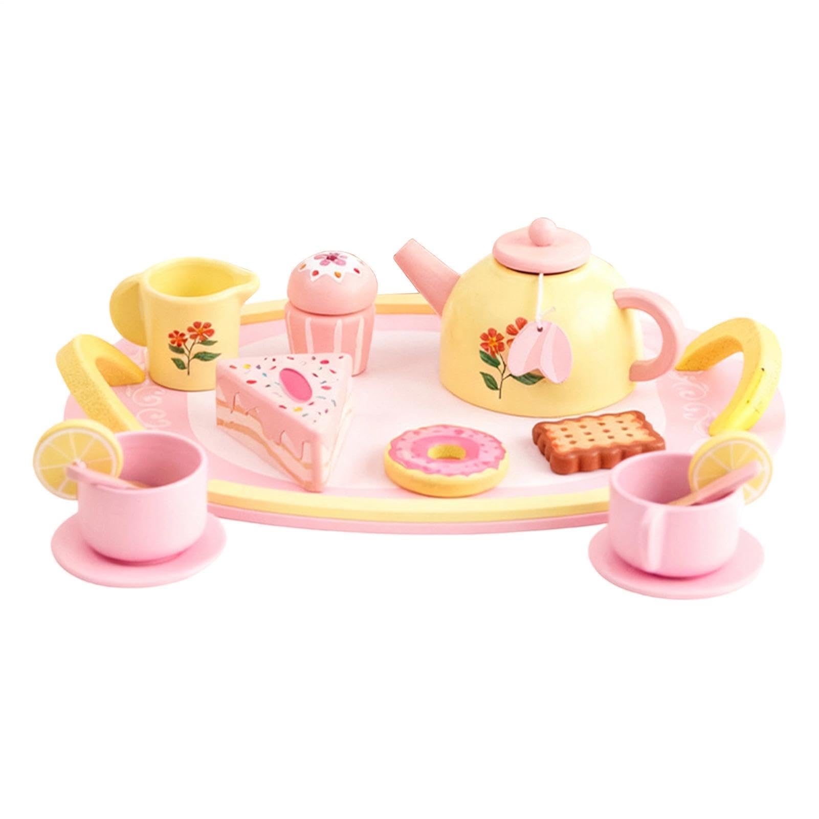 Set Da Tè Giocattolo Per Bambini In Legno Con Dolci Di Imitazione 16 Pezzi
