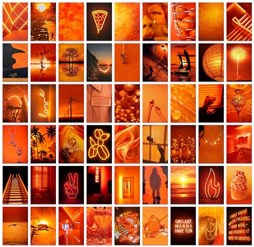 Image of Pack of 54 Neon Room Wall Collage Kit Posters - 4 x 6 Inches Wall Decor Poster - Wall Art For Bedroom, Living room, Office - 1 Tissue Tape