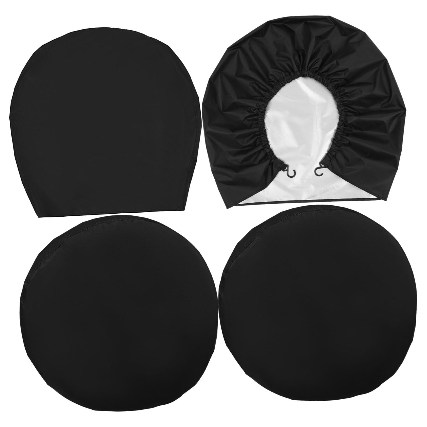 Fundas para Neumáticos 420d Oxford Negras, 4 Unidades, Ajuste Elástico para Llantas 60-66 Cm Diámetro y 30 Cm Ancho, Protección Solar y Polvo para Caravanas y Coches, Uso Exterior Verano